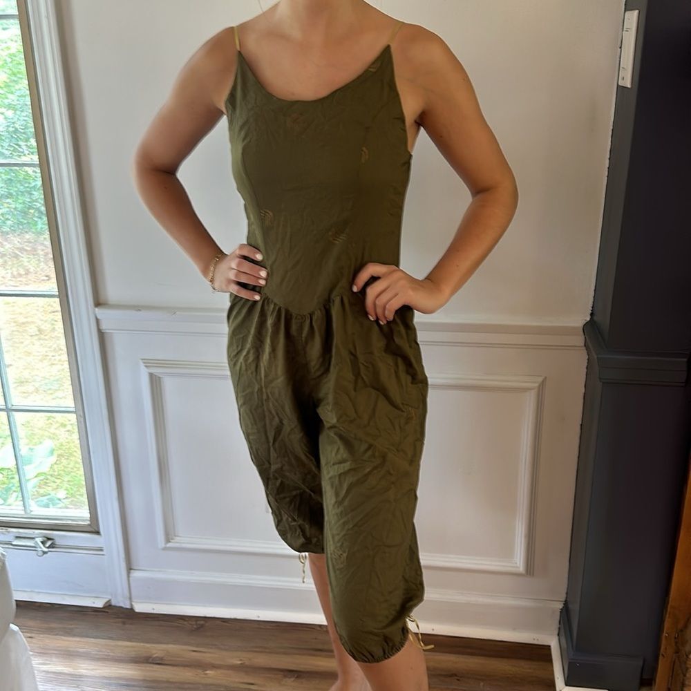 JCPenney Romper Vintage Green Gold Bloomers One Piece Cottagecore Fairy